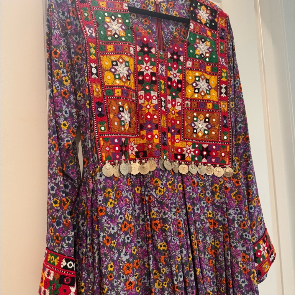 Colorful Floral Ethnic Afghan Maxi Dress